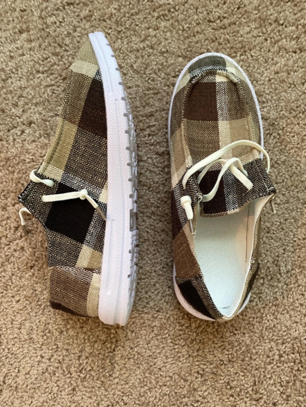 SHEIN Brown and Cream Plaid Slip-On Sneakers